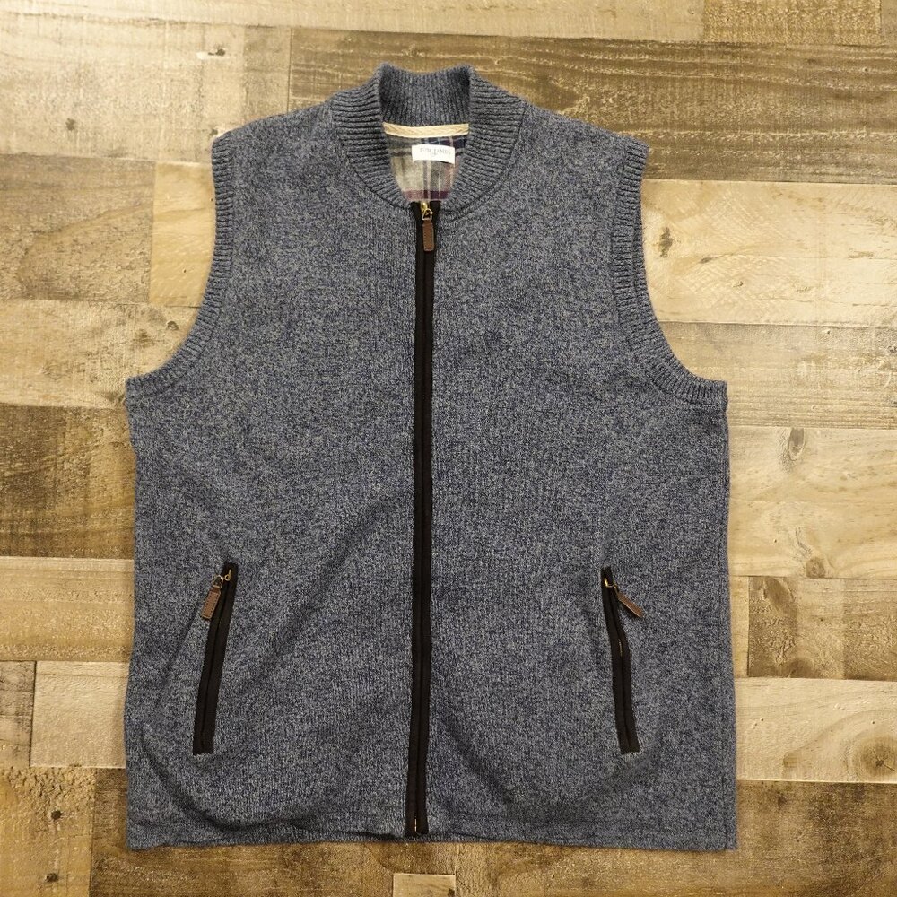 Tom James Men’s Full Zip Sweater Vest Blue Heather Knit Size Medium‎